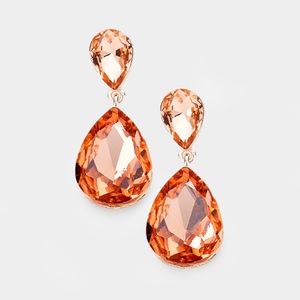 Peach Dangle Crystal Teardrop Earrings 1.75 Inch